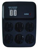 Woods 041052 Dual USB Charger 6-Outlet Surge Protector with Built-in Cradle, 900-Joules of Protection