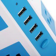 SAFEMORE Smart 8-Outlet with 4-USB Output Power Strip (Blue and White) N11