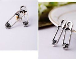 Hot New Fashion Design Women Retro Silver Plated Safety Pin Stud Earrings Gift N3