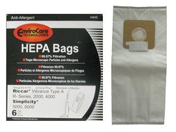 12 Riccar Vibrance Simplicity 5000, 6000 Type a Hepa Bags, Commercial, Canister Vacuum Cleaners, S6-3, S6-12,...