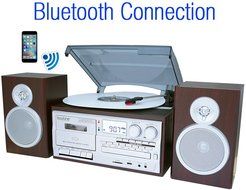 Boytone BT-28SPS, Bluetooth Classic Style Record Player Turntable with AM/FM Radio, Cassette Player, CD Player... N4