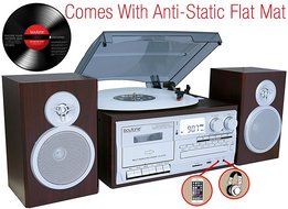 Boytone BT-28SPS, Bluetooth Classic Style Record Player Turntable with AM/FM Radio, Cassette Player, CD Player... N5