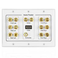 TNP Home Theater Wall Plate - 3-Gang 7.2 Surround Sound Distribution w/ Premium Gold Plated Copper Banana Binding... N31
