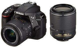 Nikon digital camera D3300 double zoom kit 18-55mm DX VR II &amp; 55-200mm DX VR II Lenses2 Black N2