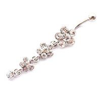 Dedegui 14g Crystal Gems Flowers Dangle Belly Button Navel Ring Body Piercing Jewelry