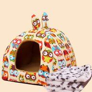 KAKA(TM) Pets Cute Warm Soft Canvas Fold Bed Dogs Cats Sleeping House Owl Pattern Thick Mat L N5