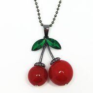 QTMY Cherry bead Choker Necklace long Multilayer Chains Bohemian Jewelry with Pendant for teen girls N3