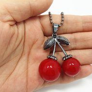 QTMY Cherry bead Choker Necklace long Multilayer Chains Bohemian Jewelry with Pendant for teen girls N4