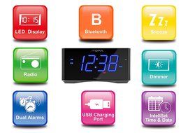 iTOMA Alarm Clock with FM Radio, Bluetooth Speakers, Dual Alarm with Snooze, USB Charge Port, Auxiliary Input,... N5