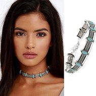 Vintage Bohemian Turquoise Bead Silver Collar Choker Necklace Ethnic Jewelry New N3