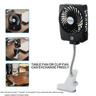 Topwell Mini Square Rechargeable Clip Base Fan with LED Light, Battery and USB Cable, Black N6