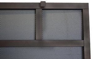 Rectangular Freestanding Fireplace Screen with Sutter Design (47"w X 35"h, Hammered Grained Pewter) N5