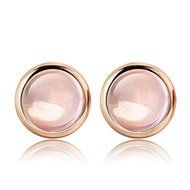 New Womens 925 Sterling Silver Pink Crystal Rose Quartz Round Ear Stud Earrings N2