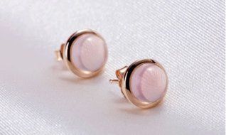 New Womens 925 Sterling Silver Pink Crystal Rose Quartz Round Ear Stud Earrings N3