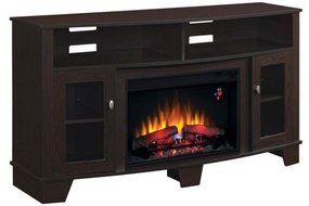 La Salle TV Stand w/25" Curved Infrared Quartz Fireplace, Oak Espresso