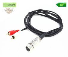 CGTime 10ft/3m XLR Y Splitter Patch Cable, 1 XLR Female to 2 RCA Male Stereo Plug Adapter Cable N2