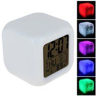 Surborder Shop Cube Colorful Glowing 7 Led Colors Changing Digital Alarm Clock with Time &amp; Date Week &amp; Temperature... N11