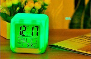 Surborder Shop Cube Colorful Glowing 7 Led Colors Changing Digital Alarm Clock with Time &amp; Date Week &amp; Temperature... N12