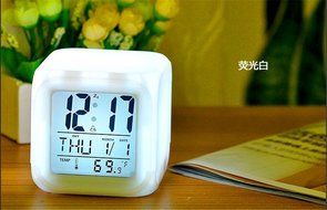 Surborder Shop Cube Colorful Glowing 7 Led Colors Changing Digital Alarm Clock with Time &amp; Date Week &amp; Temperature... N14