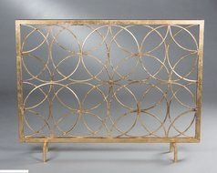 MutterMui Modern Antique Gold Iron Circles Fireplace Fire Screen Geometric Contemporary N2