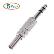 HTTX 1/4" 6.35mm Stereo Male Connector with Spring Strain Relief Plug Coax Audio Mic Solder Adapter (5-PACK)