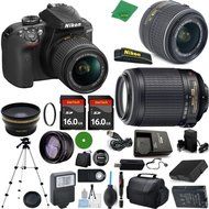 Nikon D3400 International Version - No Warranty, 18-55mm f/3.5-5.6 VR, Nikon 55-200mm f4-5.6G VR, 2pcs 16GB ZeeTech...