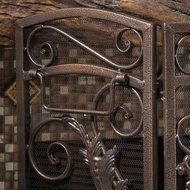 Mariella Black Gold Finish Floral Iron Fireplace Screen