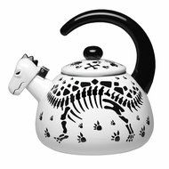 Dinosaur Skeleton Black And White Enamel Tea Kettle