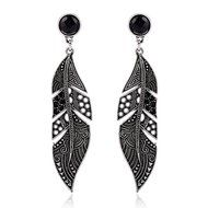 Fashion Black Long Leaf Drop Stud Dangle Earrings Fashion Women Silver Jewelry N2