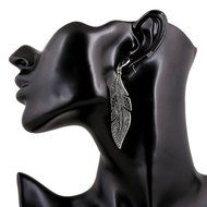 Fashion Black Long Leaf Drop Stud Dangle Earrings Fashion Women Silver Jewelry N3