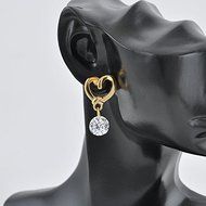 JT11 1 Pair Golden Heart Ear Studs Crystal Dangle Earrings Fashion Jewelry N4