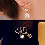 JT11 1 Pair Golden Heart Ear Studs Crystal Dangle Earrings Fashion Jewelry N5