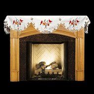 19" X 90" Wide Christmas Embroidered Red Cardinals and Pine Cones on White Fireplace Mantle Scarf