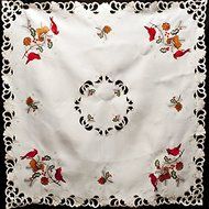19" X 90" Wide Christmas Embroidered Red Cardinals and Pine Cones on White Fireplace Mantle Scarf N3