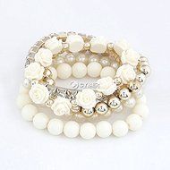 Mix Flower Beads Stretch Bracelet Temperament Alloy Resin Rhinestone Bangle DZ88 N6