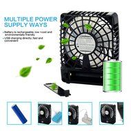 Topwell Mini Square Rechargeable Clip Base Fan with LED Light, Battery and USB Cable, Black N13