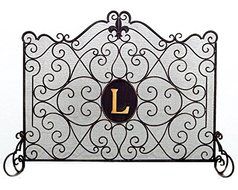 FIREPLACE SCREENS - "ORLEANS" MONOGRAM FIREPLACE SCREEN - BURNISHED GOLD PATINA