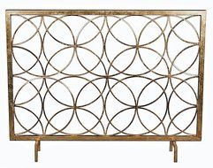 MutterMui Modern Antique Gold Iron Circles Fireplace Fire Screen Geometric Contemporary N3