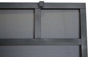 Rectangular Freestanding Fireplace Screen with Sutter Design (47"w X 35"h, Hammered Grained Pewter) N6