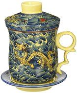 Moyishi Chinese Teaware Black Porcelain Bone Tea Cups Tea Mug (With Lid) Black Dragon