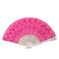 ROSENICE Hand Held Fans Women Sequin Decorated Folding Plastic Hand Fan Dance Fan (Rosy)