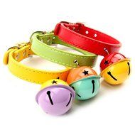 KAKA(TM) Pets Dog Cute Bell Metal Button PU Leather Colorful Dog Collar Green Neck:9.84" N2