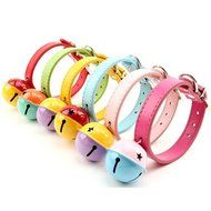KAKA(TM) Pets Dog Cute Bell Metal Button PU Leather Colorful Dog Collar Green Neck:9.84" N3