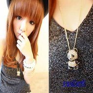 Fashion Vintage Rhinestone Women Girl Panda Sweater Necklace Pendant Chain Gift N2