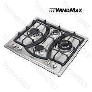 Windmax 23" Kitchen Curve 4 Burners Cooker Stainless Steel LPG Gas Hob Cooktop#46013