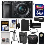Sony Alpha A6000 Wi-Fi Digital Camera &amp; 16-50mm Lens (Black) with 64GB Card + Case + Battery &amp; Charger + Grip...
