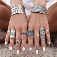 Yaheeda Women Finger Ring Accessories,9 Pcs Bohemia Style Retro Carved Nail Ring Set N5