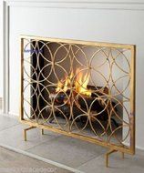 MutterMui Modern Antique Gold Iron Circles Fireplace Fire Screen Geometric Contemporary N4