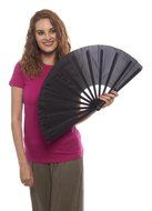 Chinese Nylon-Cloth Fan for Ladies (Black) N4