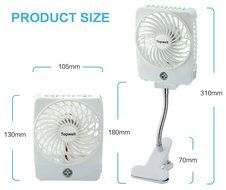 Topwell Mini Square Rechargeable Clip Base Fan with LED Light, Battery and USB Cable, Black N18